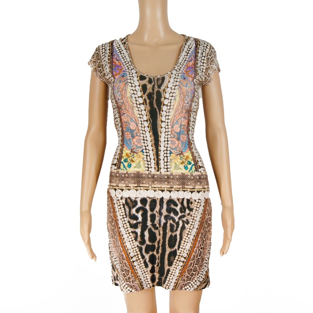 Just Cavalli Short Sleeve Abstract Animal Leopard Print Jersey Dress